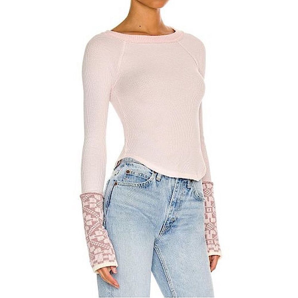 Free People She’s Reversible Cuff Thermal Tee long sleeve Blush Combo NWT pink